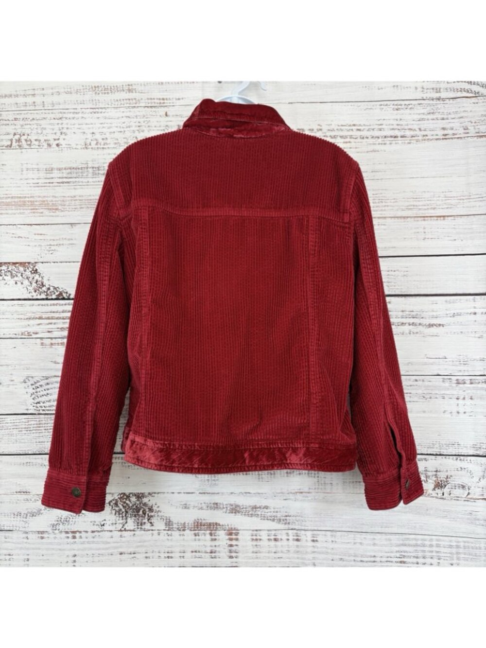 J.Jill Red Corduroy Velvet Trim Button Front Long Sleeve Jacket - Picture 7 of 14